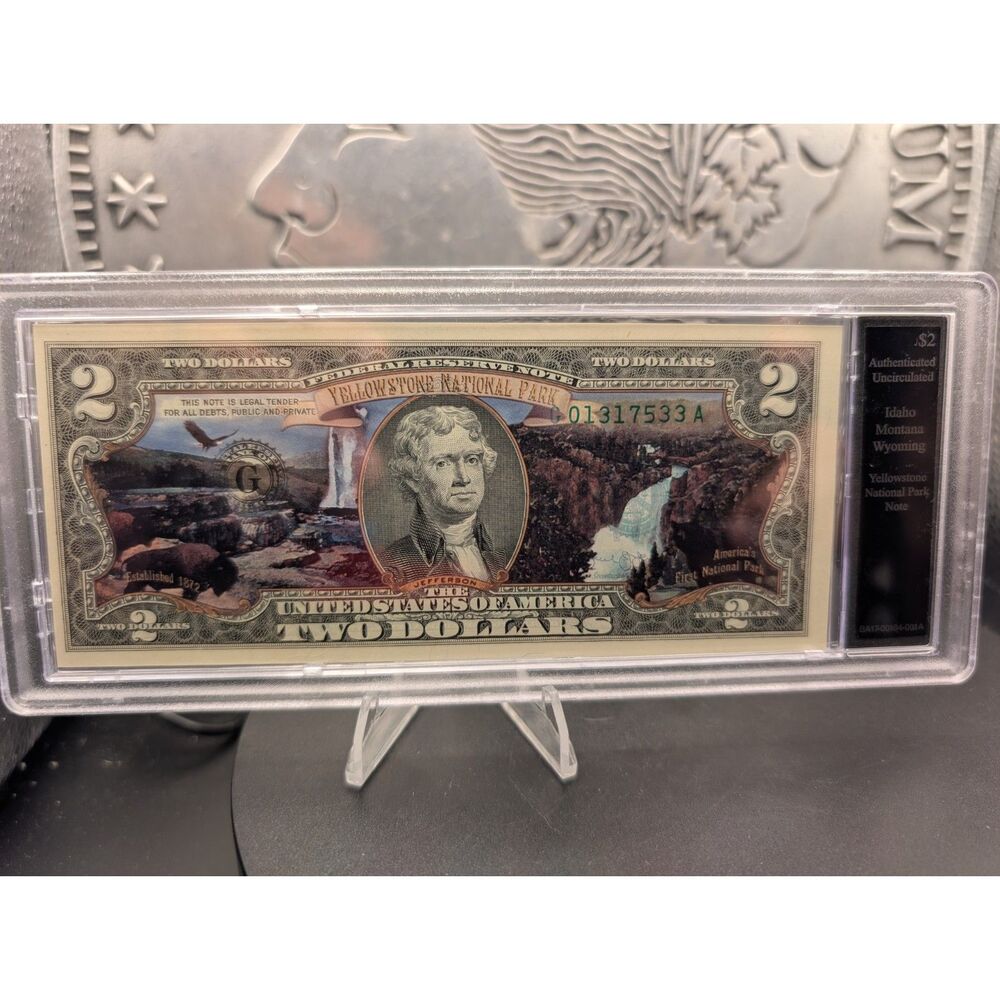 Yellowstone National Park Colorized $2 Bill • Uncirculated • Genuine US Note